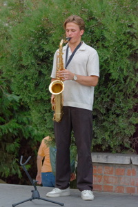 Playing saxophone